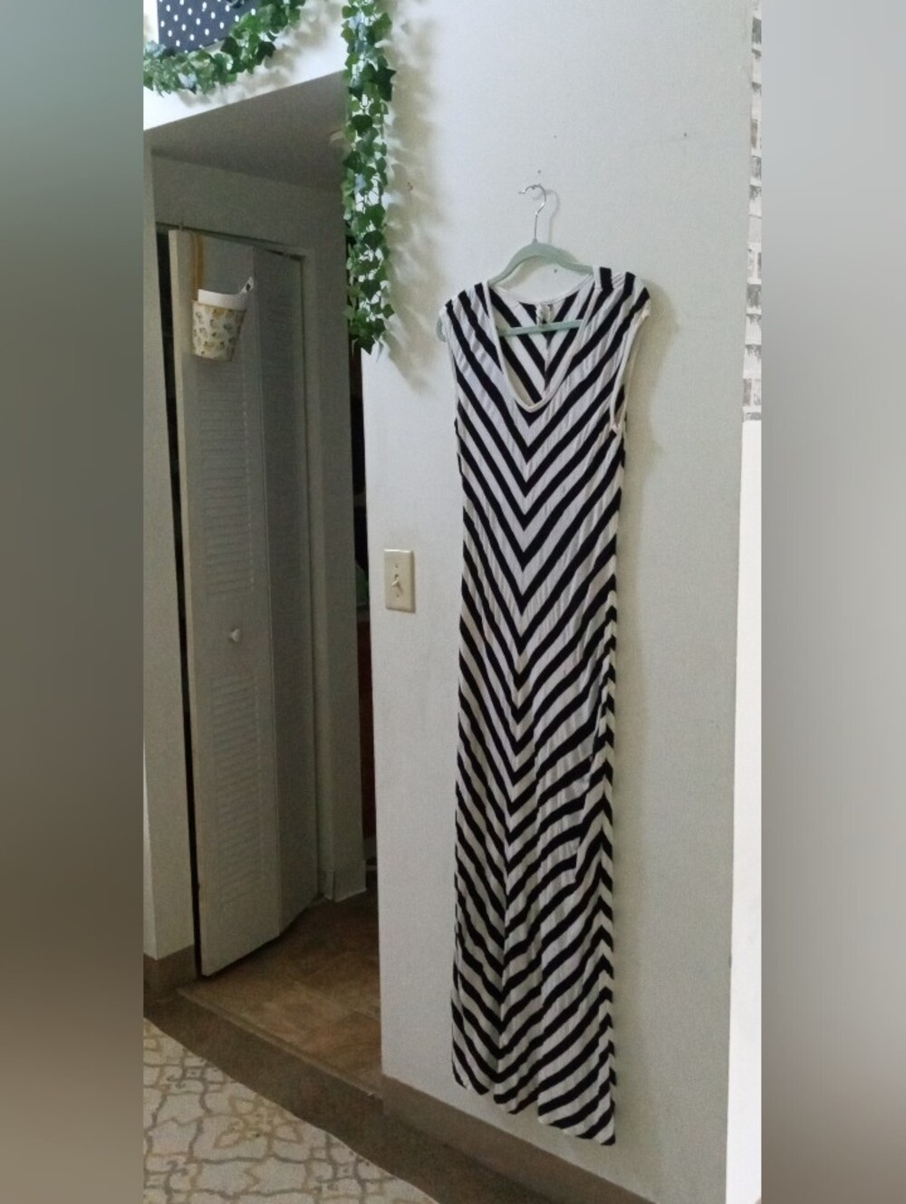 Calvin Klein Black and White Chevron Maxi Dress